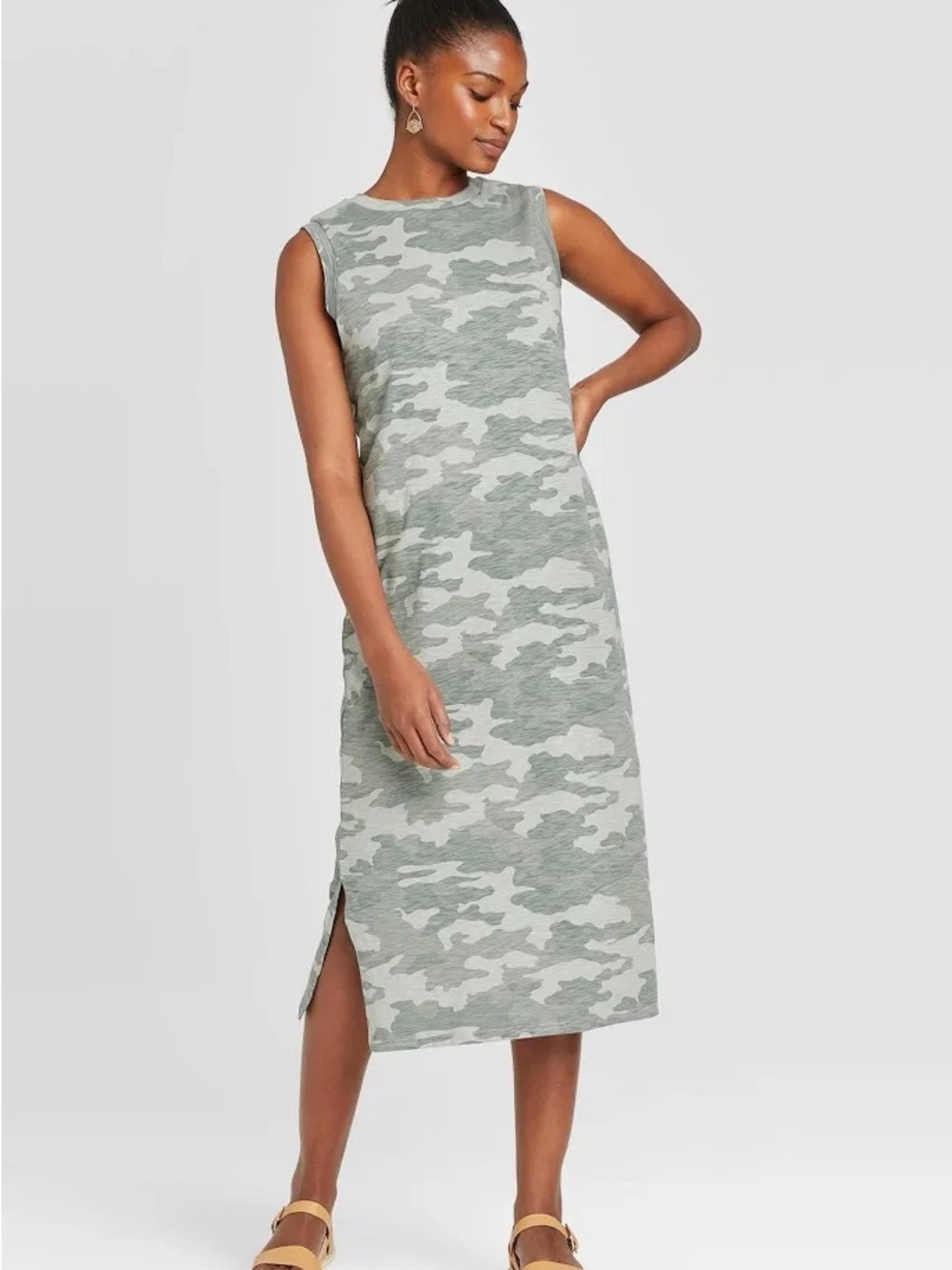 Universal Thread Olive Camo Sleeveless Midi Dress
